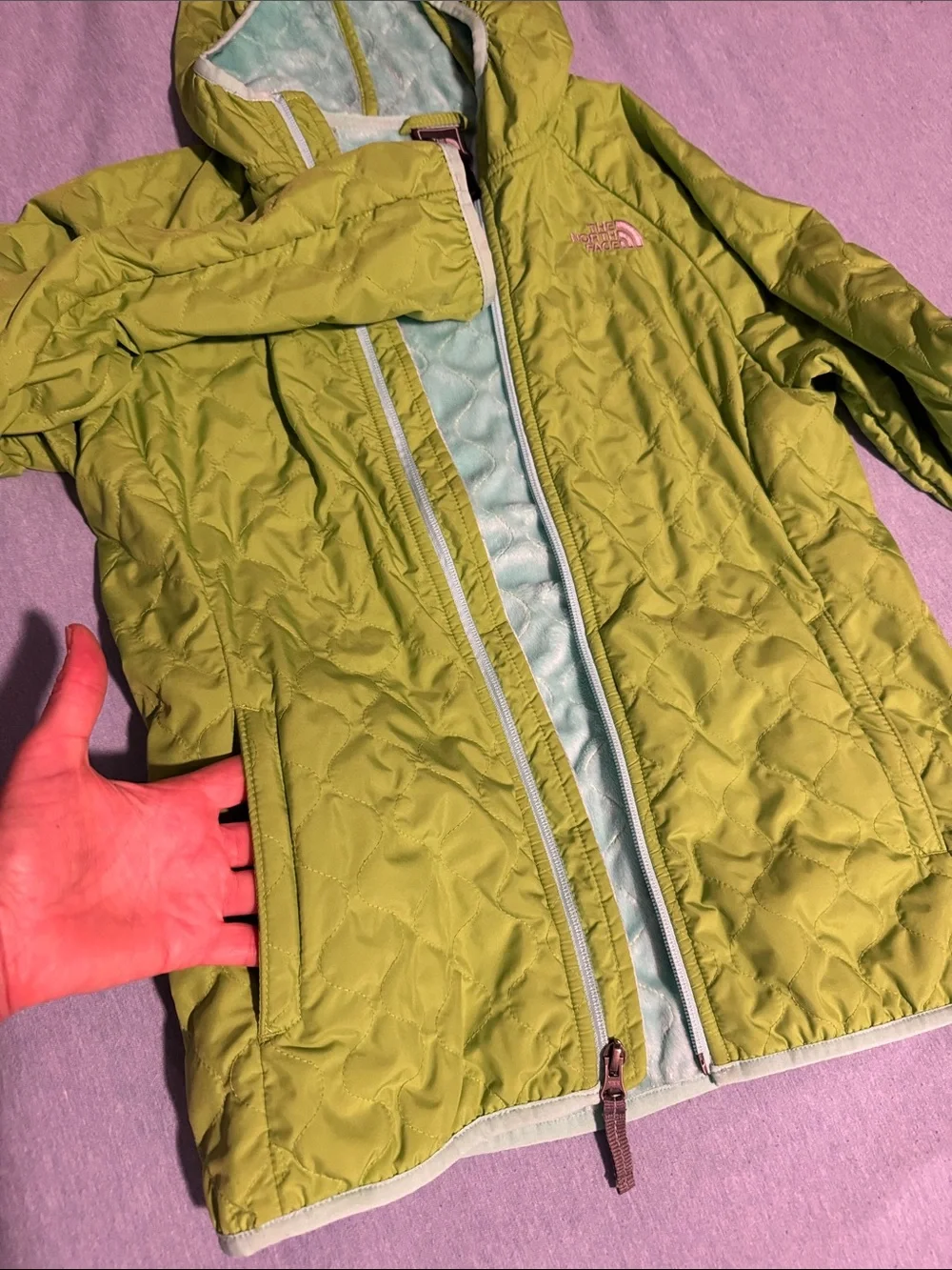 The North Face kids Hooded Quilted Jacket in Lime Green